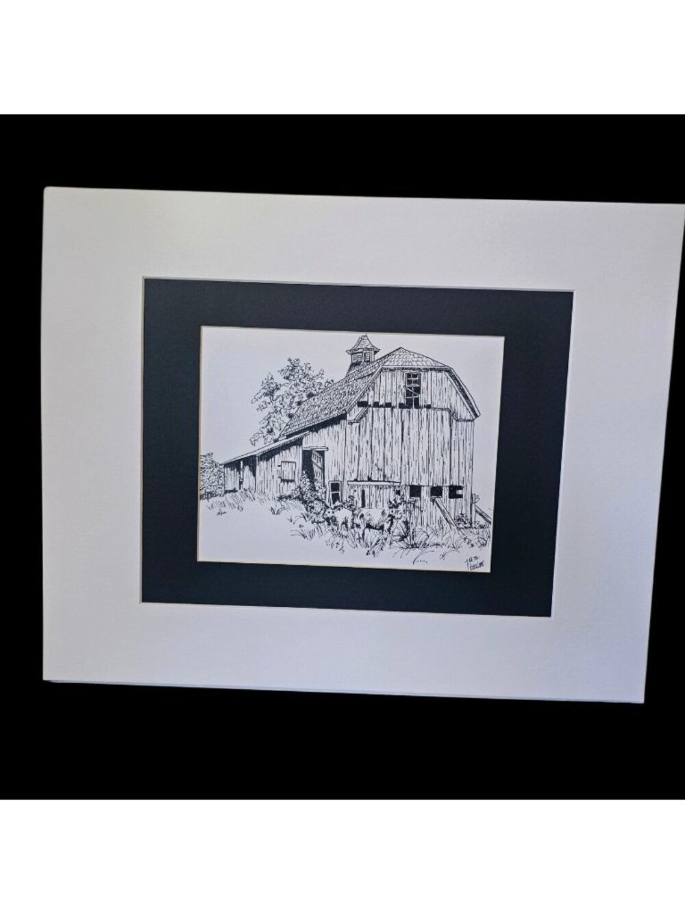 Farm Sketch Of Barn Cupola Double Matted Original Pen Ink Drawing Jane Bailor